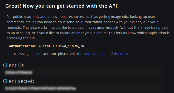 The Client-ID Imgur page